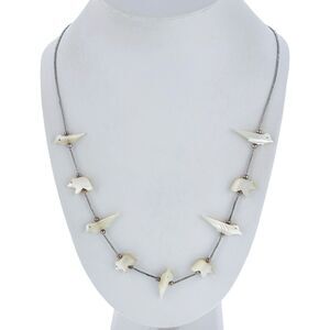 Native Liquid Silver 925 Carved Mother Of Pearl Animal Fetish Necklace 24"